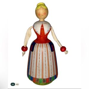 Hand-Painted Vintage Swedish Folk Art Wooden Doll